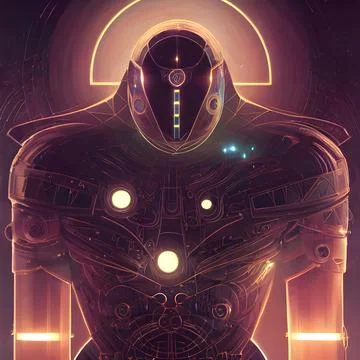 3d illustration of Astral Robot, glowing lights, Abstract background Stock Illustration