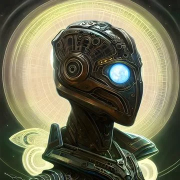 3d illustration of Astral Robot, glowing lights, Abstract background Stock Illustration