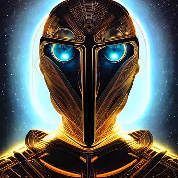 3d illustration of Astral Robot, glowing lights, Abstract background Stock Illustration