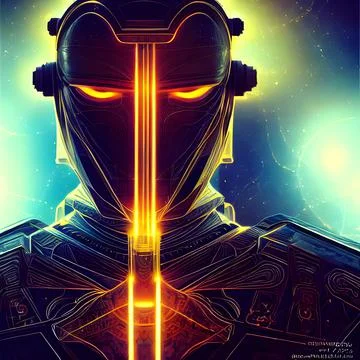 3d illustration of Astral Robot, glowing lights, Abstract background Stock Illustration