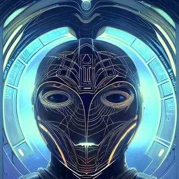 3d illustration of Astral Robot, glowing lights, Abstract background Stock Illustration