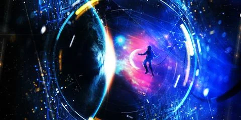 3d illustration. Astronaut in outer space. Science. Illustrazione stock