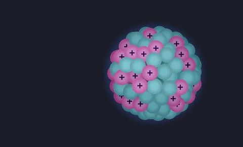 3D illustration of an atomic nucleus composed of colorful protons and neutrons Stock Illustration
