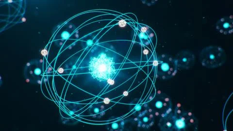 3D Illustration Atomic structure. Atom is the smallest level of matter that Illustrazione stock