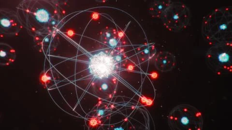 3D Illustration Atomic structure. Atom is the smallest level of matter that Illustrazione stock