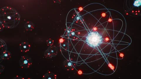 3D Illustration Atomic structure. Atom is the smallest level of matter that Illustrazione stock