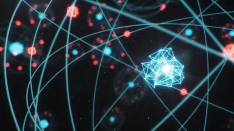 3D Illustration Atomic structure. Atom is the smallest level of matter that Illustrazione stock