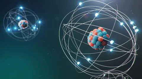3D Illustration Atomic structure. Atom is the smallest level of matter that Stock Illustration
