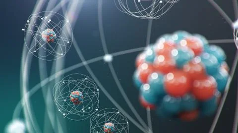 3D Illustration Atomic structure. Atom is the smallest level of matter that Illustrazione stock