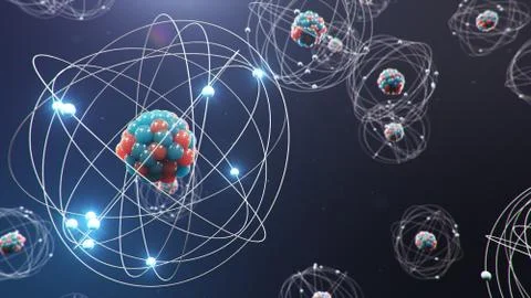 3D Illustration Atomic structure. Atom is the smallest level of matter that Illustrazione stock
