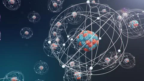 3D Illustration Atomic structure. Atom is the smallest level of matter that Stock Illustration