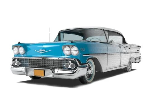 3D Illustration auto, 3D rendering polygonal mesh, color material Illustrazione stock