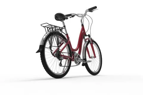 3D illustration of back view of a red bicycle on white background Stock Illustration