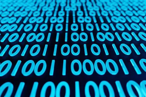 3d illustration of background in a blue matrix style. Falling random numbers. 스톡 일러스트