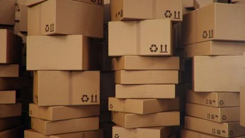 3D illustration background of cardboard boxes. Heap of cardboard boxes for the Stock Illustration