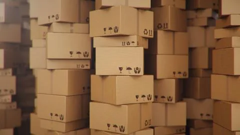 3D illustration background of cardboard boxes. Heap of cardboard boxes for the Stock Illustration