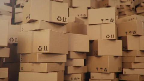 3D illustration background of cardboard boxes. Heap of cardboard boxes for the イラスト素材