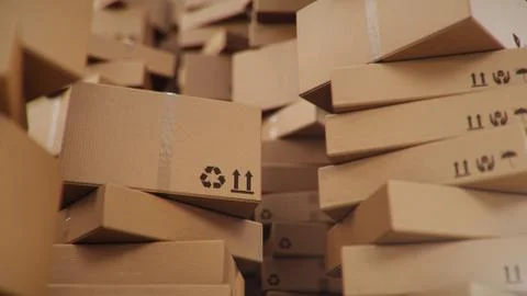 3D illustration background of cardboard boxes. Heap of cardboard boxes for the Stock Illustration