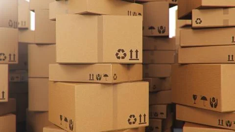3D illustration background of cardboard boxes. Heap of cardboard boxes for the Stock Illustration