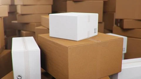3D illustration background of cardboard boxes. Heap of cardboard boxes for the Stock Illustration