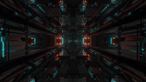3d illustration background with futuristic sci-fi hangar tunnel corridor with Stock Illustration