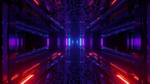 3d illustration background with futuristic sci-fi tunnel corridor with beautiful Stockillustratie