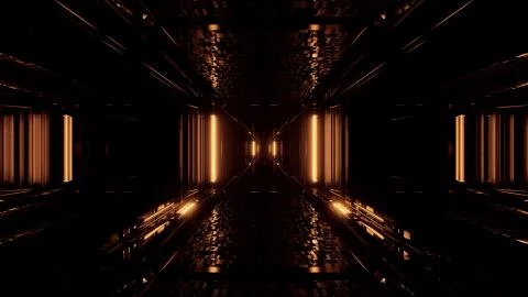 3d illustration background with futuristic sci-fi tunnel corridor with beautiful 库存插图