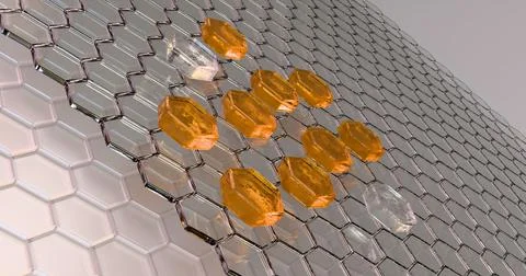 3D  illustration background of hexagonal tiles under the surface of orange h Stock Illustration