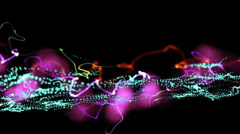 3D illustration - background with twisted particle strings and optical flares 스톡 일러스트