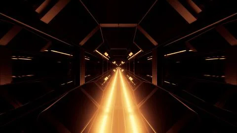 3d illustration background wallpaper with space hangar tunnel corridor with Ilustração Stock