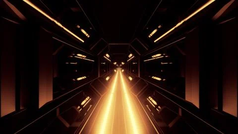 3d illustration background wallpaper with space hangar tunnel corridor with Ilustração Stock