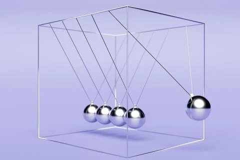 3d illustration Balancing balls Newton's Cradle on a purple background. Calmi Stock Illustration