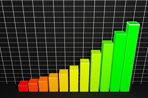 3d illustration of a bar graph with increasing columns from small to large on Stock Illustration