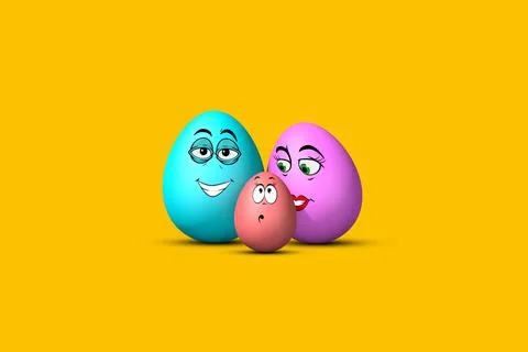 3D illustration Beautiful Easter card with eggs in the form of a family, dad, Stock Illustration