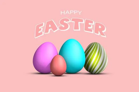 3D illustration Beautiful Easter card with colorful eggs close-up. 스톡 일러스트