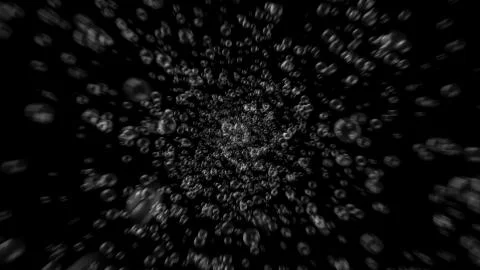 3d illustration beautiful motion through the underwater bubbles cloud on black Stock Illustration