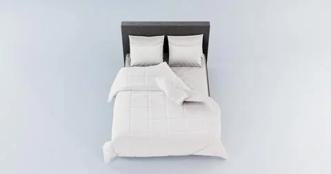 3d illustration  bed top view. The edge of the blanket is thrown back Stock Illustration