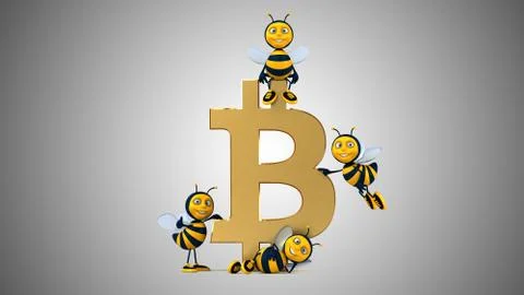 3D Illustration of bees with bitcoin Illustrazione stock