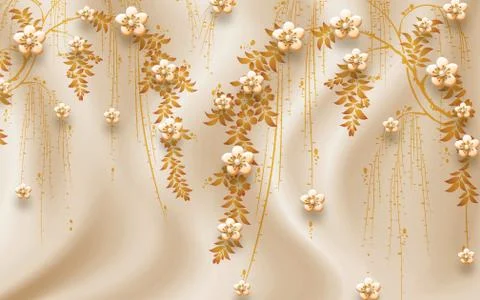 3d illustration, beige background, large curly flowers Stock Illustration