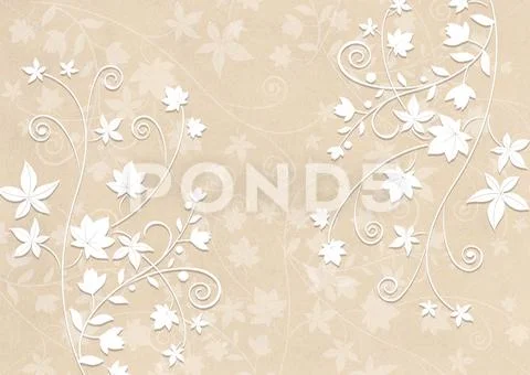 3d illustration, beige background, white paper leaves on the branches Stock Illustration
