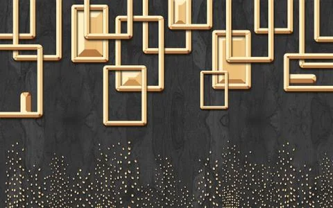 3d illustration, beige rectangular frames on a dark wooden background 스톡 일러스트