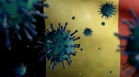 3D illustration Belgian flag waving with Coronavirus outbreak. Covid 19 Belgi Stock Illustration