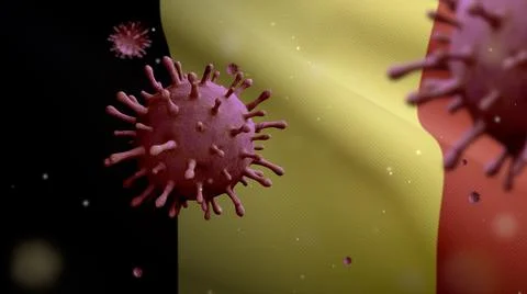 3D illustration Belgian flag waving with Coronavirus outbreak. Covid 19 Belgi Stock Illustration