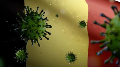 3D illustration Belgian flag waving with Coronavirus outbreak. Covid 19 Belgi Stock Illustration