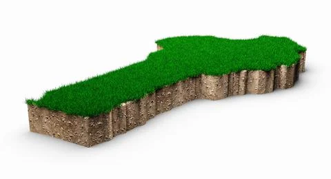 3d illustration of the Benin map with green grass and rock ground texture 库存插图