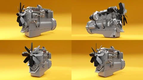 3d illustration. A big diesel engine with the truck depicted. 3d rendering. Stock Illustration