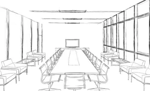 3d illustration of a big meeting room in an office. Stock Illustration