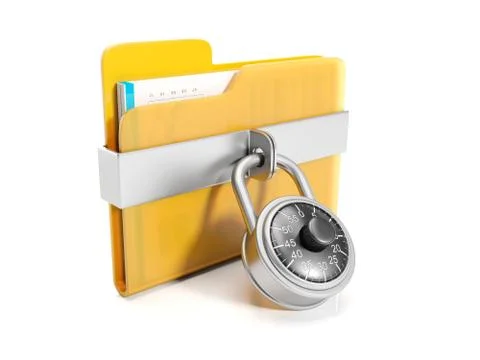 3d illustration: big yellow folder with a combination lock mounted Stock Illustration