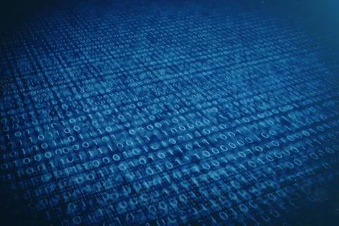 3D illustration binary code on blue background. Bytes of binary code. Concept Stock Illustration