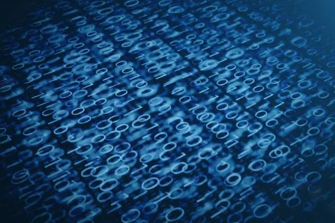 3D illustration binary code on blue background. Bytes of binary code. Concept Stock Illustration